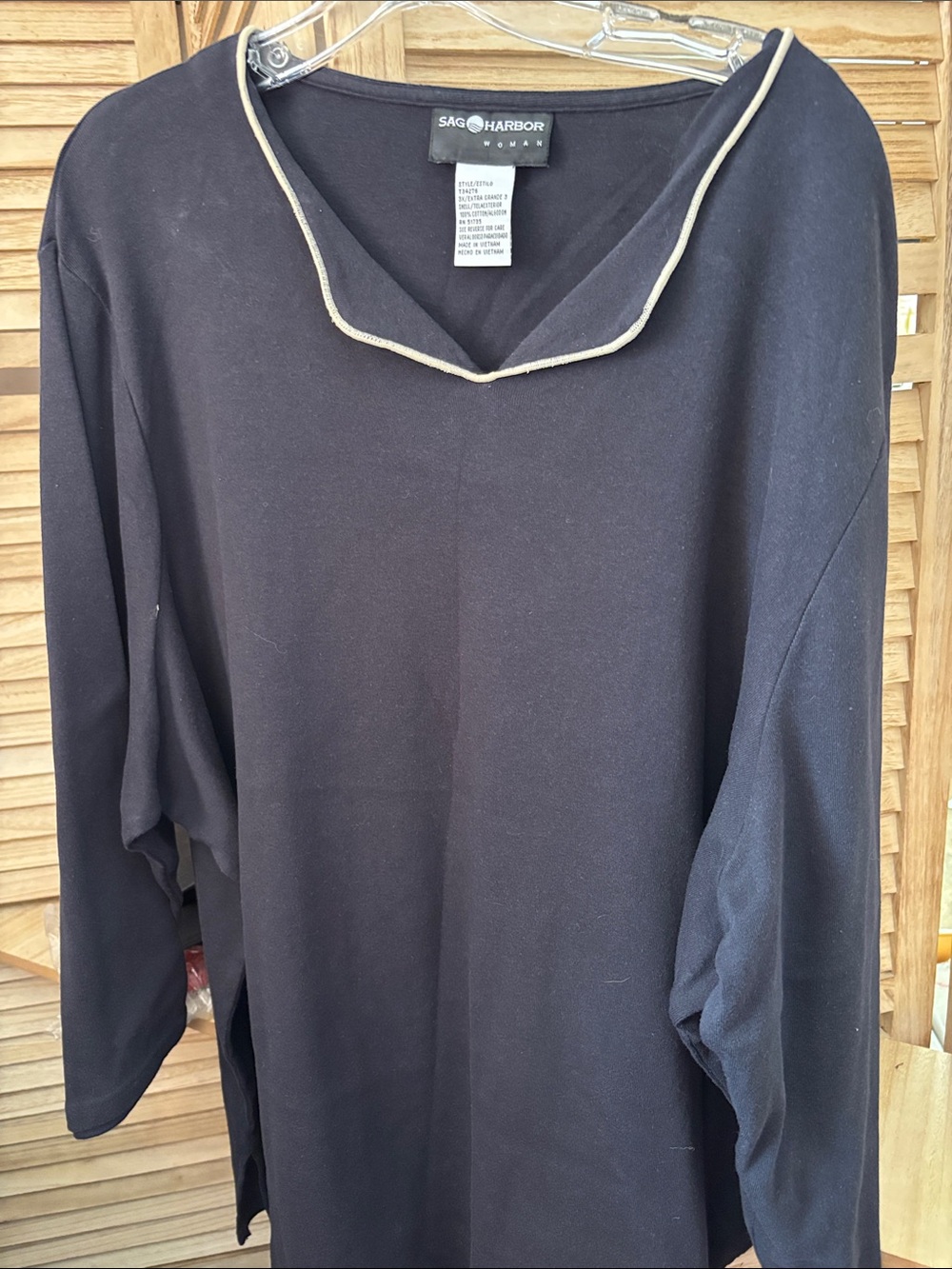 Sag Harbor Black Tunic with Cream Piping 3X